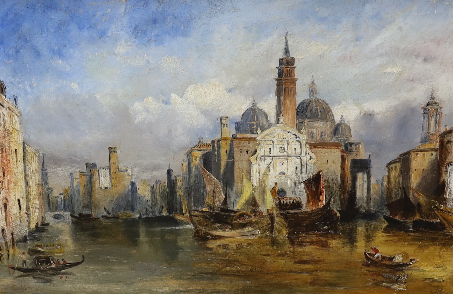 19th century English School, oil on canvas, View of Venice with gondolas, 58 x 39cm